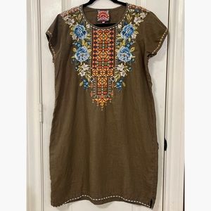 Johnny Was Embroidered Linen Tunic Dress